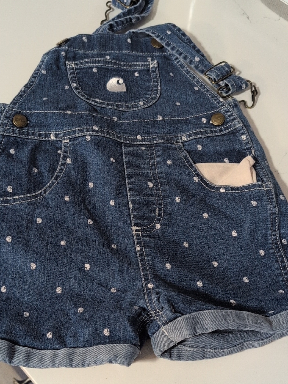 Carhartt Navy Denim Polka Dot Short Overalls